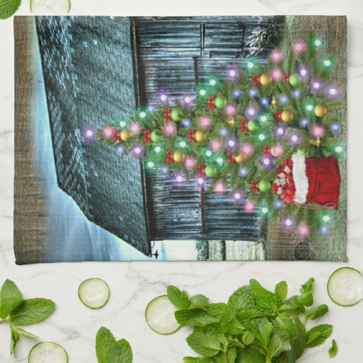 Kerstmis op het Boerderij Rustic Barn Theedoek (Gevouwen)