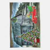 Kerstmis op het Boerderij Rustic Barn Theedoek (Verticaal)