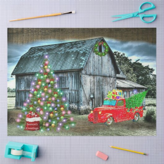 Kerstmis op het Boerderij Rustic Barn Tissuepapier (Craft)