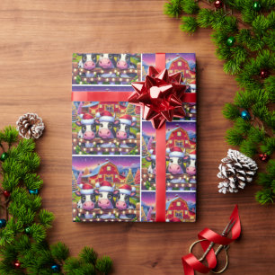 Kerstmis op het platteland met koeien op de boerde cadeaupapier