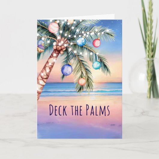 Kerstmis op het strand Deck the Palms Feestdagen Kaart (Voorkant)