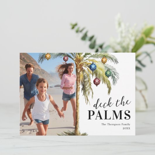 Kerstmis op het strand Deck the Palms Feestdagenkaart (Staand voorkant)