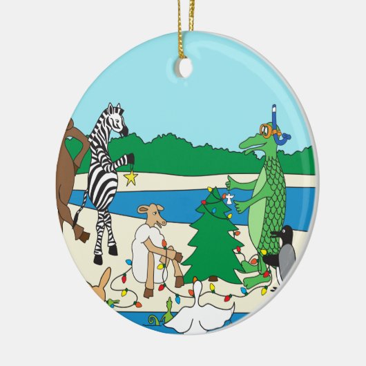 Kerstmis op het strand keramisch ornament (Links)