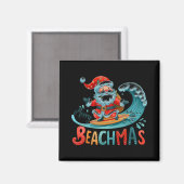 Kerstmis op het strand Kerstman Surft Retro T Shir Magneet (Voorkant / Achterkant)