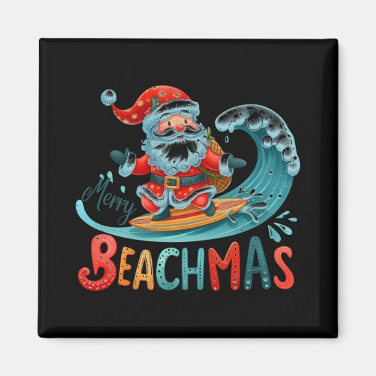 Kerstmis op het strand Kerstman Surft Retro T Shir Magneet (Voorkant)