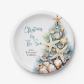 Kerstmis op het strand papieren bordje (Voorkant)
