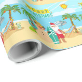 Kerstmis op het strand van de Kerstman Cadeaupapier (Rol Hoek)