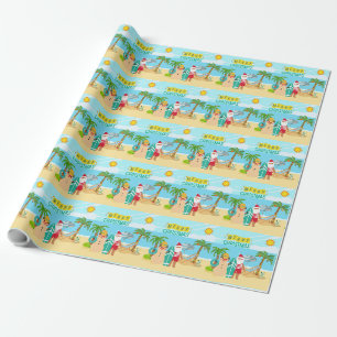 Kerstmis op het strand van de Kerstman Cadeaupapier