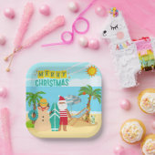 Kerstmis op het strand van de Kerstman Papieren Bordje (Feest)
