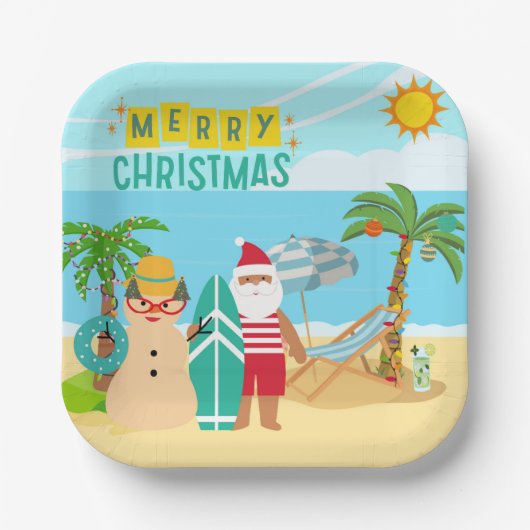 Kerstmis op het strand van de Kerstman Papieren Bordje (Voorkant)