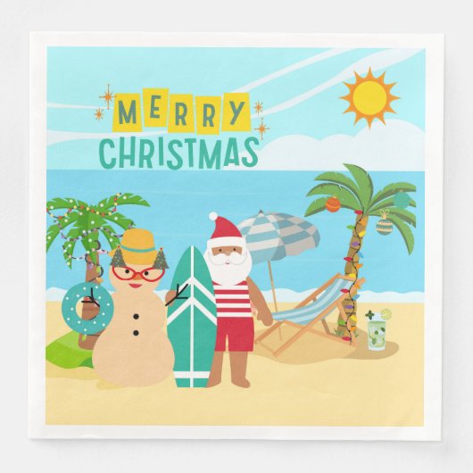 Kerstmis op het strand van de Kerstman Servet (Voorkant)