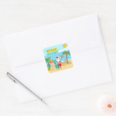 Kerstmis op het strand van de Kerstman Vierkante Sticker (Envelop)