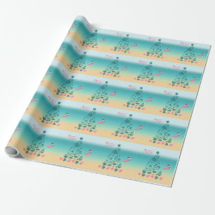 Kerstmis op het strand, vrolijk en helder cadeaupapier