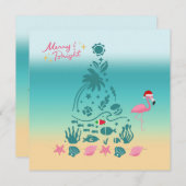 Kerstmis op het strand, vrolijk en helder feestdagenkaart (Voorkant / Achterkant)