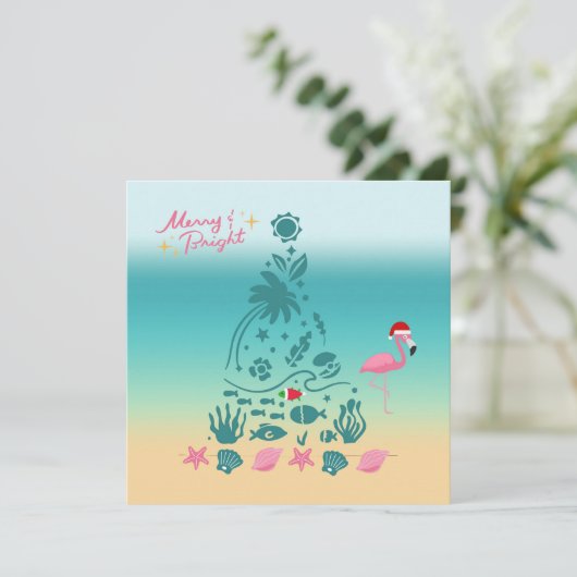 Kerstmis op het strand, vrolijk en helder feestdagenkaart (Staand voorkant)