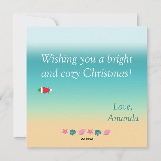 Kerstmis op het strand, vrolijk en helder feestdagenkaart (Achterkant)