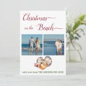 Kerstmis op het strand White Seashells Collage Feestdagenkaart (Staand voorkant)