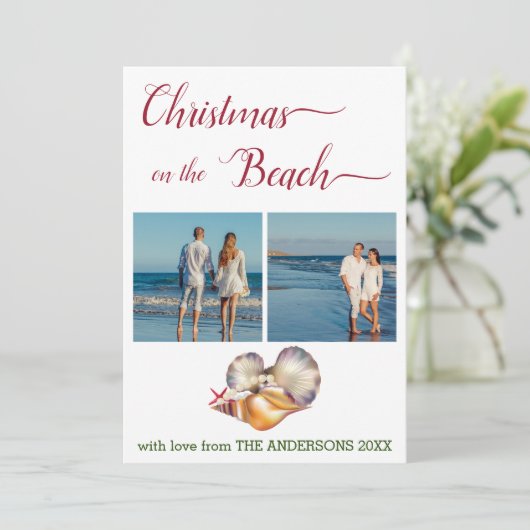 Kerstmis op het strand White Seashells Collage Feestdagenkaart (Staand voorkant)