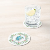 Kerstmis op het strand Zeeschildpad Ronde Kartonnen Onderzetter (Insitu)