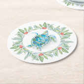 Kerstmis op het strand Zeeschildpad Ronde Kartonnen Onderzetter (Gebogen)