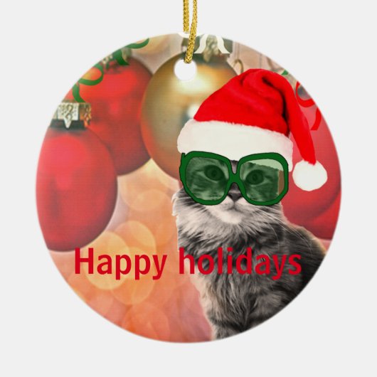 Kerstmis op kerstbal achtergrond keramisch ornament (Voorkant)