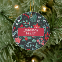 Kerstmis op maat familienaam bloempatroon