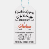 Kerstmis op maat, rendier express stout of braaf cadeaulabel (Voorkant)