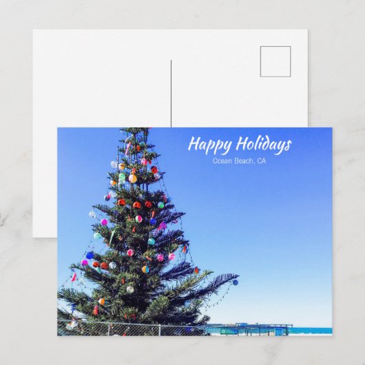 Kerstmis op Ocean Beach, CA Feestdagenkaart (Voorkant / Achterkant)
