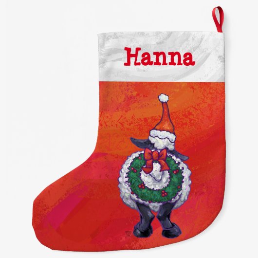 Kerstmis op rood grote kerstsok (Achterkant)