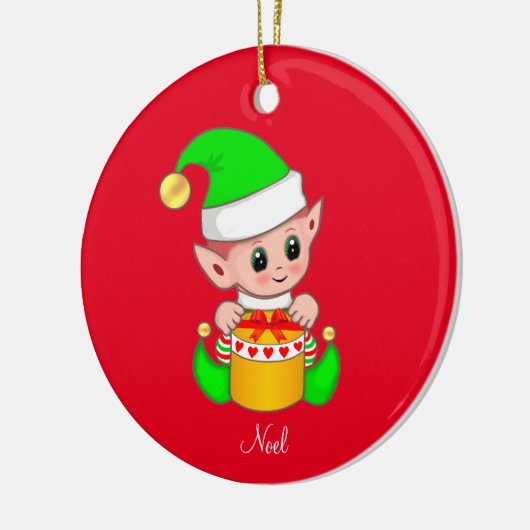 Kerstmis op rood keramisch ornament (Links)