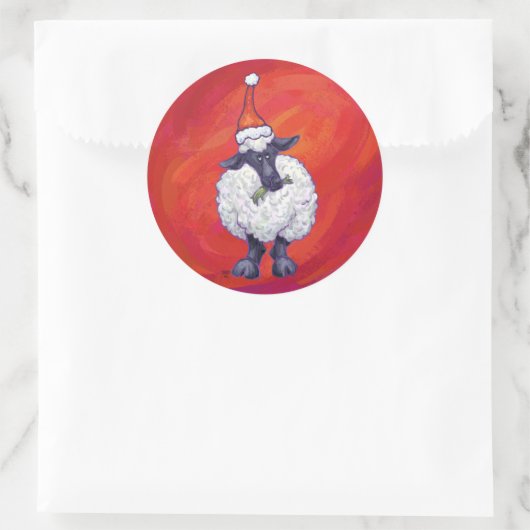 Kerstmis op rood ronde sticker (Tas)