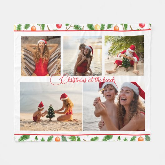 Kerstmis op strand 5 foto Collage Modern Fleece Deken (Voorkant (Horizontaal))