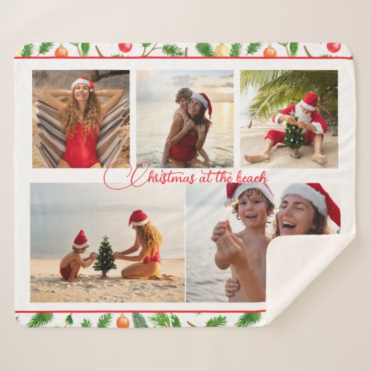 Kerstmis op strand 5 foto Collage Modern Sherpa Deken (Voorkant (horizontaal))