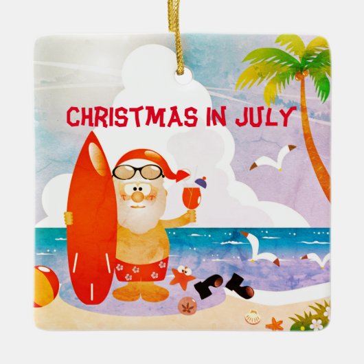 Kerstmis op zomerfeest in juli keramisch ornament (Voorkant)