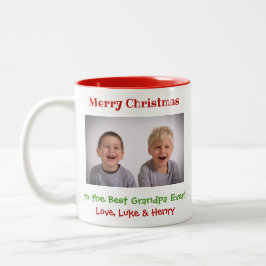 Kerstmis Opa Kleinkinderen Custom Foto Tweekleurige Koffiemok