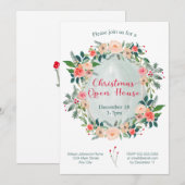 Kerstmis Open House Winter Floral Kaart (Voorkant / Achterkant)