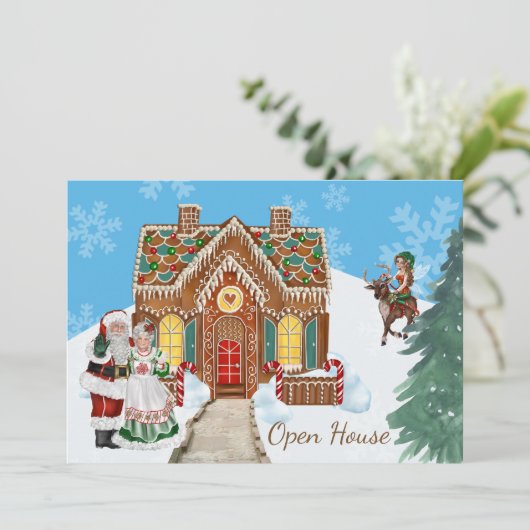 Kerstmis Open Huis Uitnodiging met de Kerstman (Staand voorkant)