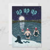 Kerstmis open water zwemmen in sneeuw 's nachts feestdagenkaart (Voorkant)