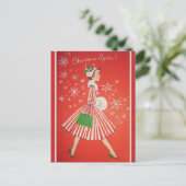 Kerstmis opnieuw in de jaren vijftig van de Mode Feestdagenkaart (Staand voorkant)
