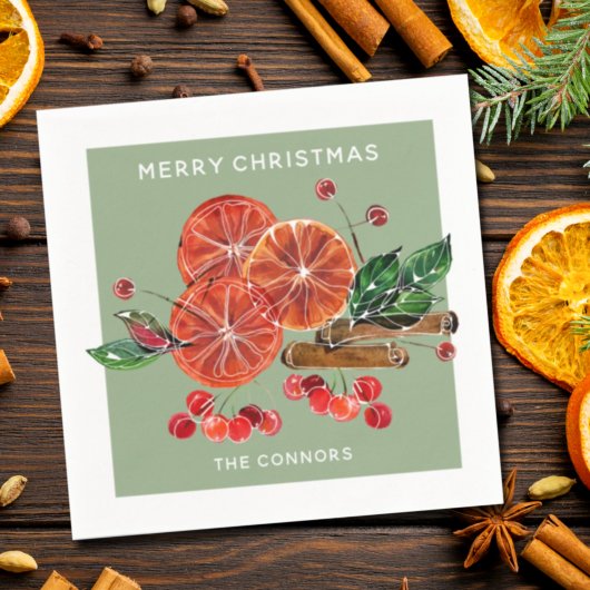 Kerstmis Oranje Slices Cinnamon Sticks Servet