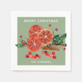 Kerstmis Oranje Slices Cinnamon Sticks Servet (Voorkant)