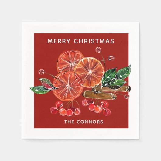 Kerstmis Oranje Slicks Cinnamon Sticks Red Servet (Voorkant)