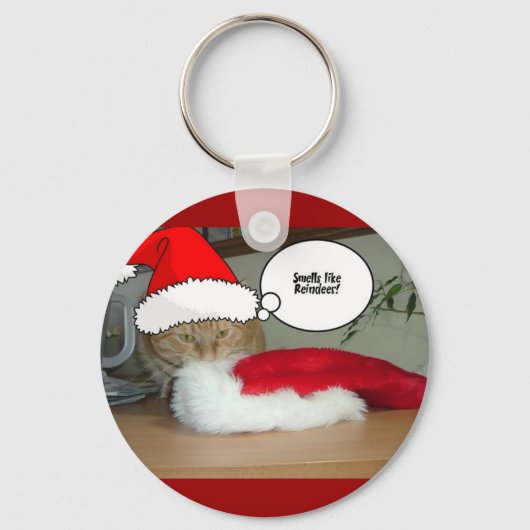 Kerstmis Oranje Tabby Cat Sleutelhanger (Voorkant)