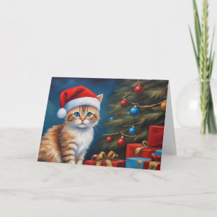 Kerstmis Oranje Tabby Kitten Feestdagen Kaart