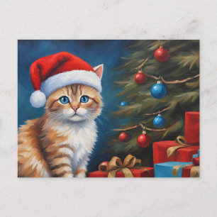 Kerstmis Oranje Tabby Kitten Feestdagenkaart