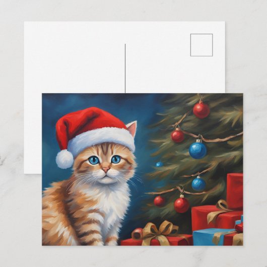 Kerstmis Oranje Tabby Kitten Feestdagenkaart (Voorkant / Achterkant)