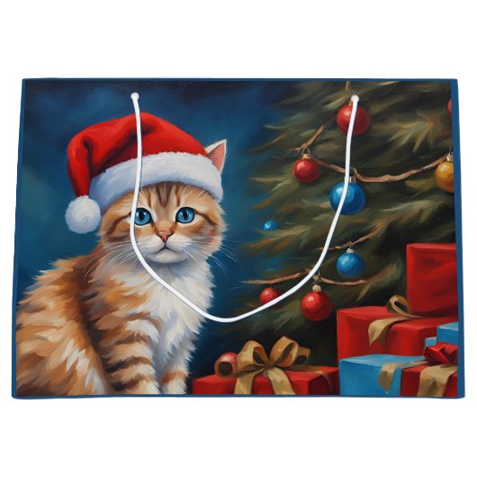 Kerstmis Oranje Tabby Kitten Groot Cadeauzakje (Voorkant)