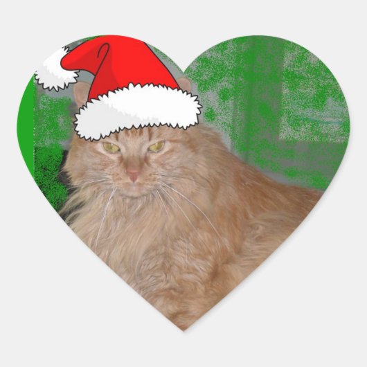 Kerstmis Oranje Tabby Kitty Cat Hart Sticker (Voorkant)