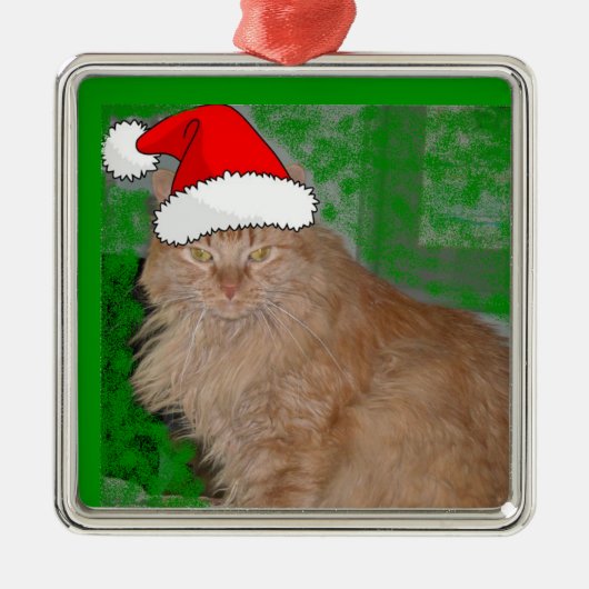 Kerstmis Oranje Tabby Kitty Cat Metalen Ornament (Voorkant)