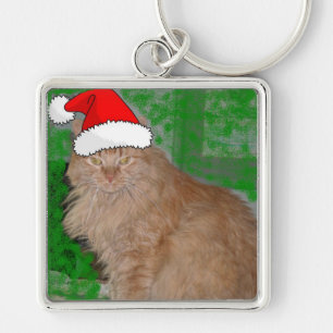 Kerstmis Oranje Tabby Kitty Cat Sleutelhanger